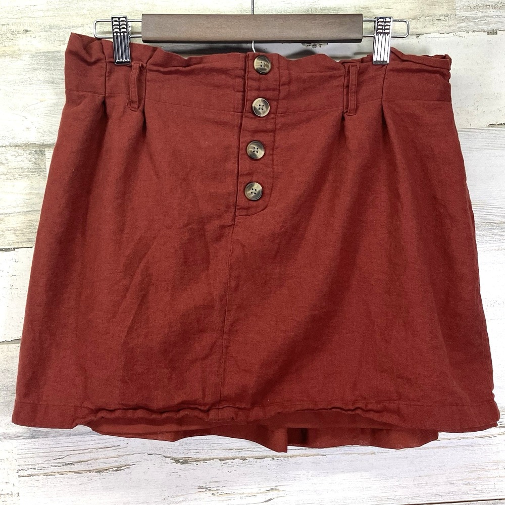 American Eagle Womens Brick Red A Line Linen Blend Lined Mini Skirt Size L